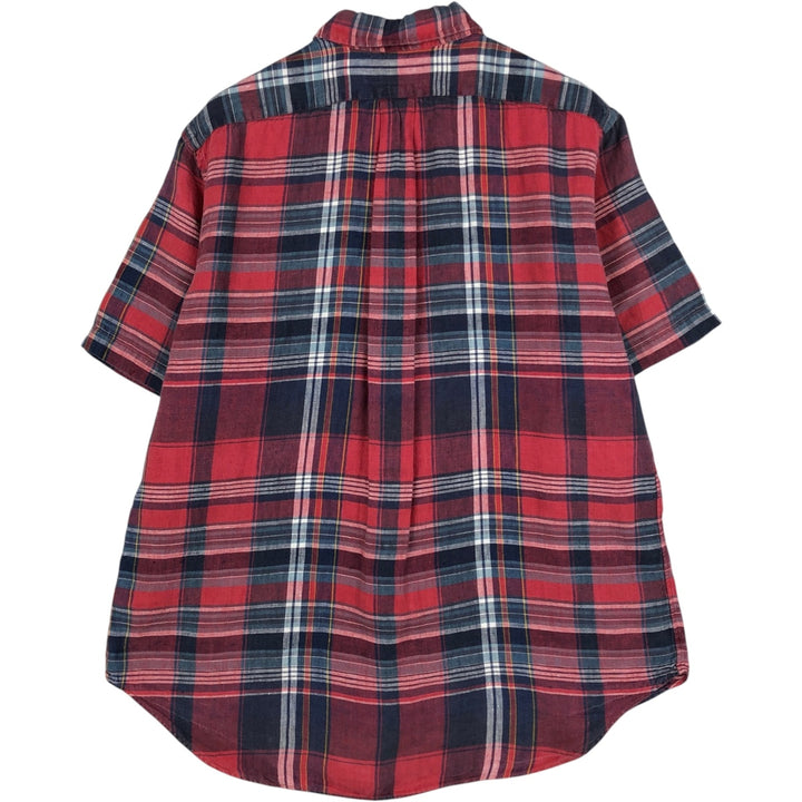 Ralph Lauren Classic Fit Check Pattern Short Sleeve Linen Button Down Shirt Men's Size L linen red type Vintage Second Hand