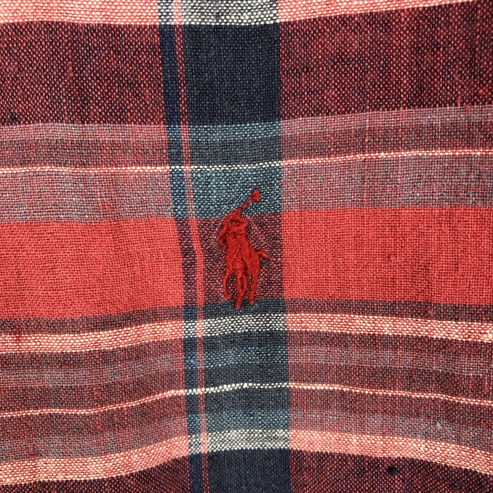 Ralph Lauren Classic Fit Check Pattern Short Sleeve Linen Button Down Shirt Men's Size L linen red type Vintage Second Hand