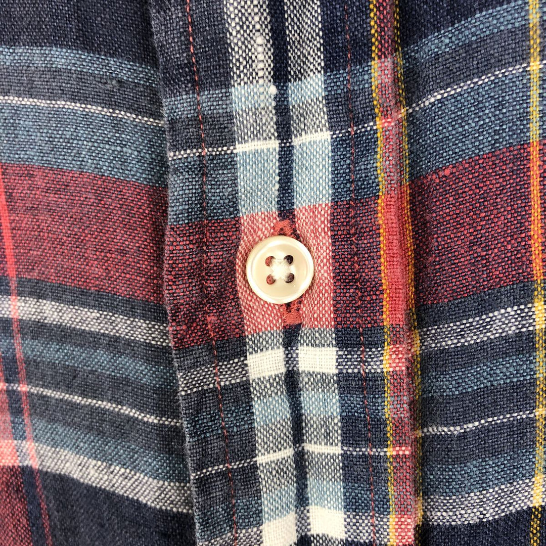 Ralph Lauren Classic Fit Check Pattern Short Sleeve Linen Button Down Shirt Men's Size L linen red type Vintage Second Hand
