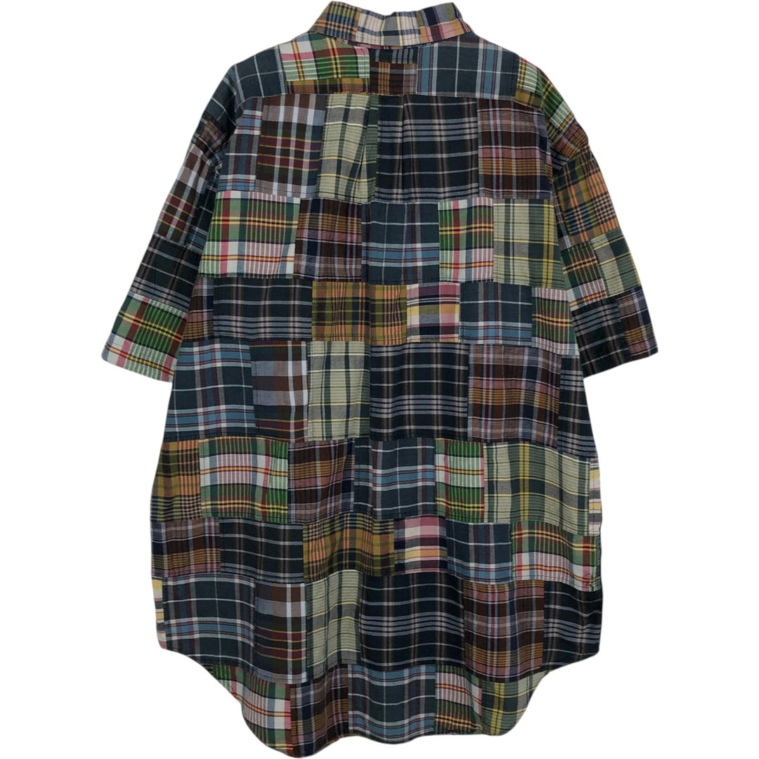 Ralph Lauren CLASSIC FIT Patchwork Short-Sleeve Button-Down Check Shirt, Men's Size XL (approx.) cotton navy blue type Vintage Second Hand