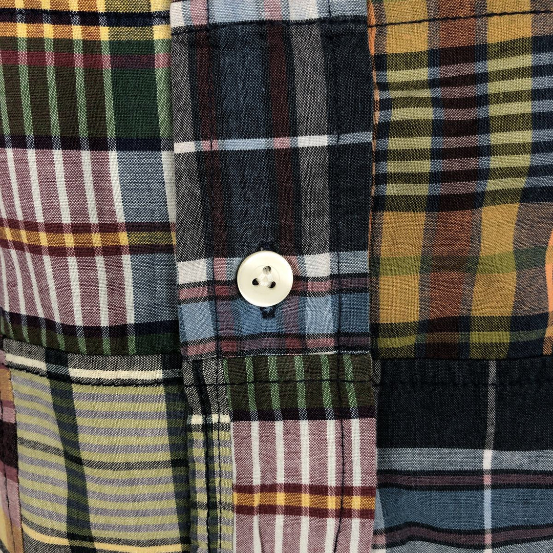 Ralph Lauren CLASSIC FIT Patchwork Short-Sleeve Button-Down Check Shirt, Men's Size XL (approx.) cotton navy blue type Vintage Second Hand