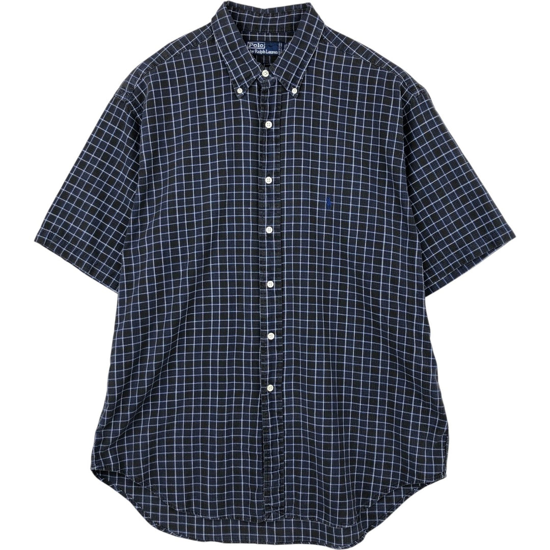 Ralph Lauren POLO by Ralph Lauren short sleeve button down check shirt made in Canada men's XL size unclear blue type Vintage Second Hand