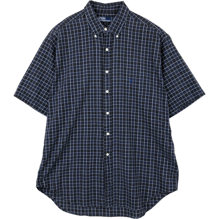 Ralph Lauren POLO by Ralph Lauren short sleeve button down check shirt made in Canada men's XL size unclear blue type Vintage Second Hand