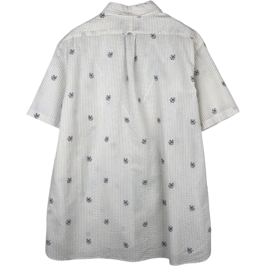 Ralph Lauren Classic Fit Stripe Pattern Seersucker Short-Sleeve Button-Down Stripe Shirt (Men's XXL equivalent) cotton white type Vintage Second Hand