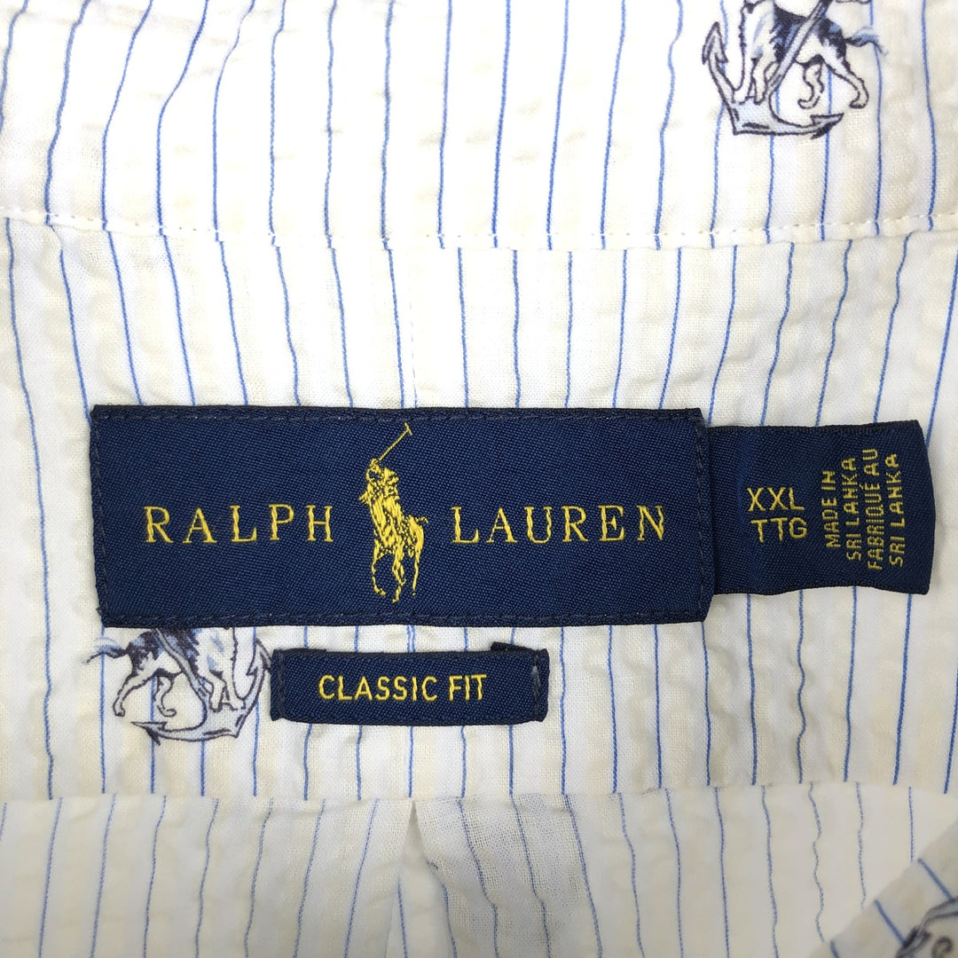 Ralph Lauren Classic Fit Stripe Pattern Seersucker Short-Sleeve Button-Down Stripe Shirt (Men's XXL equivalent) cotton white type Vintage Second Hand