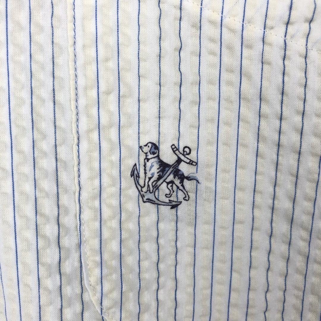 Ralph Lauren Classic Fit Stripe Pattern Seersucker Short-Sleeve Button-Down Stripe Shirt (Men's XXL equivalent) cotton white type Vintage Second Hand