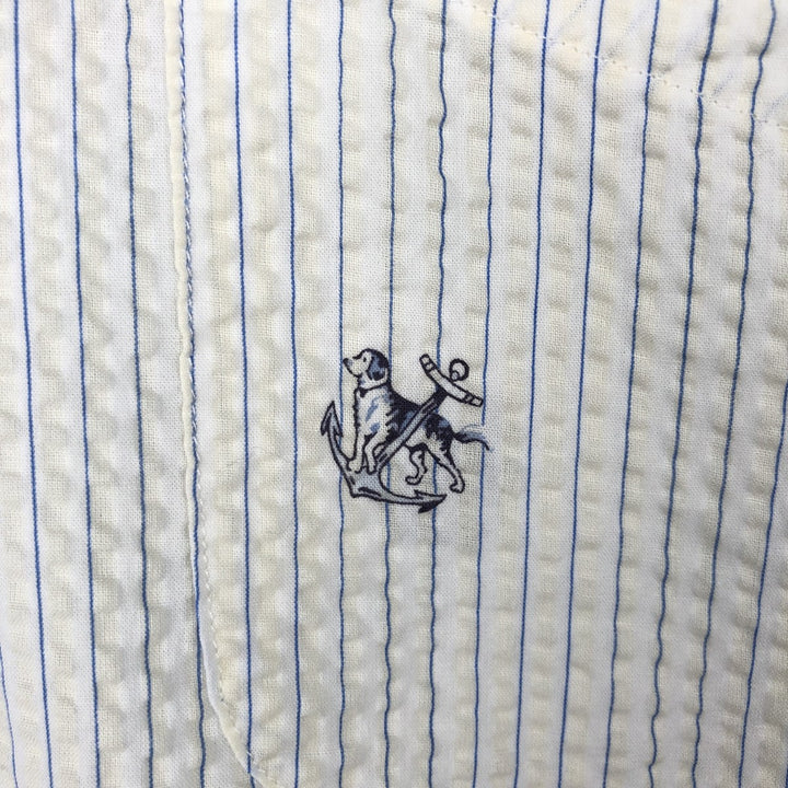 Ralph Lauren Classic Fit Stripe Pattern Seersucker Short-Sleeve Button-Down Stripe Shirt (Men's XXL equivalent) cotton white type Vintage Second Hand