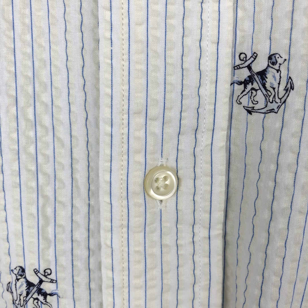Ralph Lauren Classic Fit Stripe Pattern Seersucker Short-Sleeve Button-Down Stripe Shirt (Men's XXL equivalent) cotton white type Vintage Second Hand
