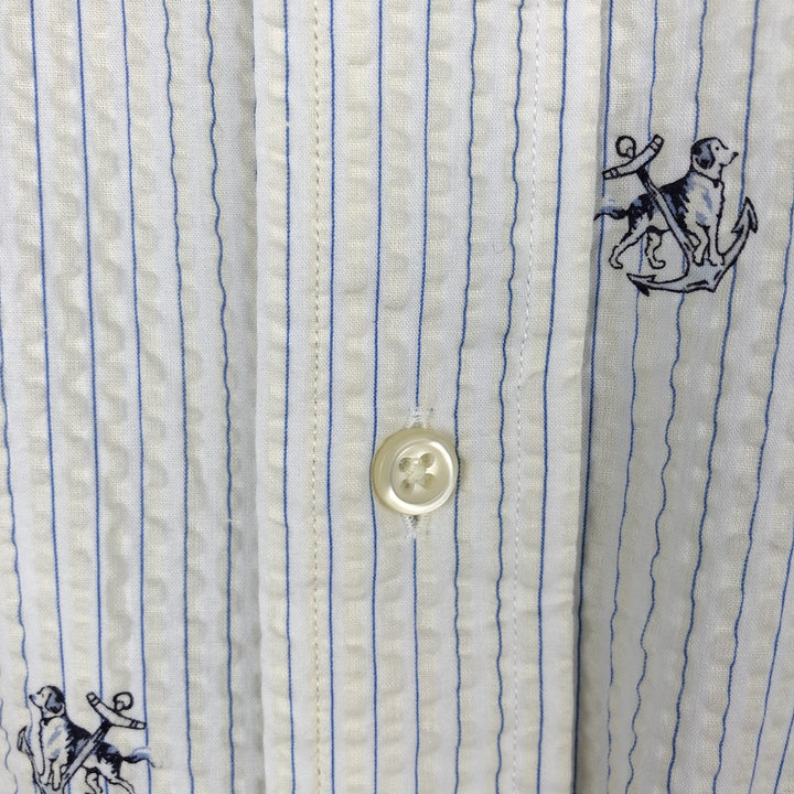 Ralph Lauren Classic Fit Stripe Pattern Seersucker Short-Sleeve Button-Down Stripe Shirt (Men's XXL equivalent) cotton white type Vintage Second Hand