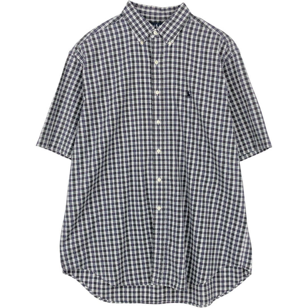 Ralph Lauren BLAKE Seersucker Short-Sleeve Button-Down Check Shirt, Men's Size XL (approx.) cotton navy blue type Vintage Second Hand