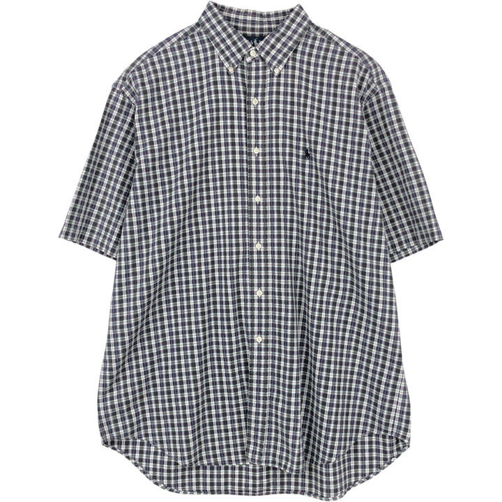 Ralph Lauren BLAKE Seersucker Short-Sleeve Button-Down Check Shirt, Men's Size XL (approx.) cotton navy blue type Vintage Second Hand