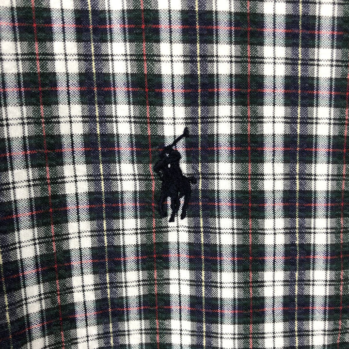 Ralph Lauren BLAKE Seersucker Short-Sleeve Button-Down Check Shirt, Men's Size XL (approx.) cotton navy blue type Vintage Second Hand