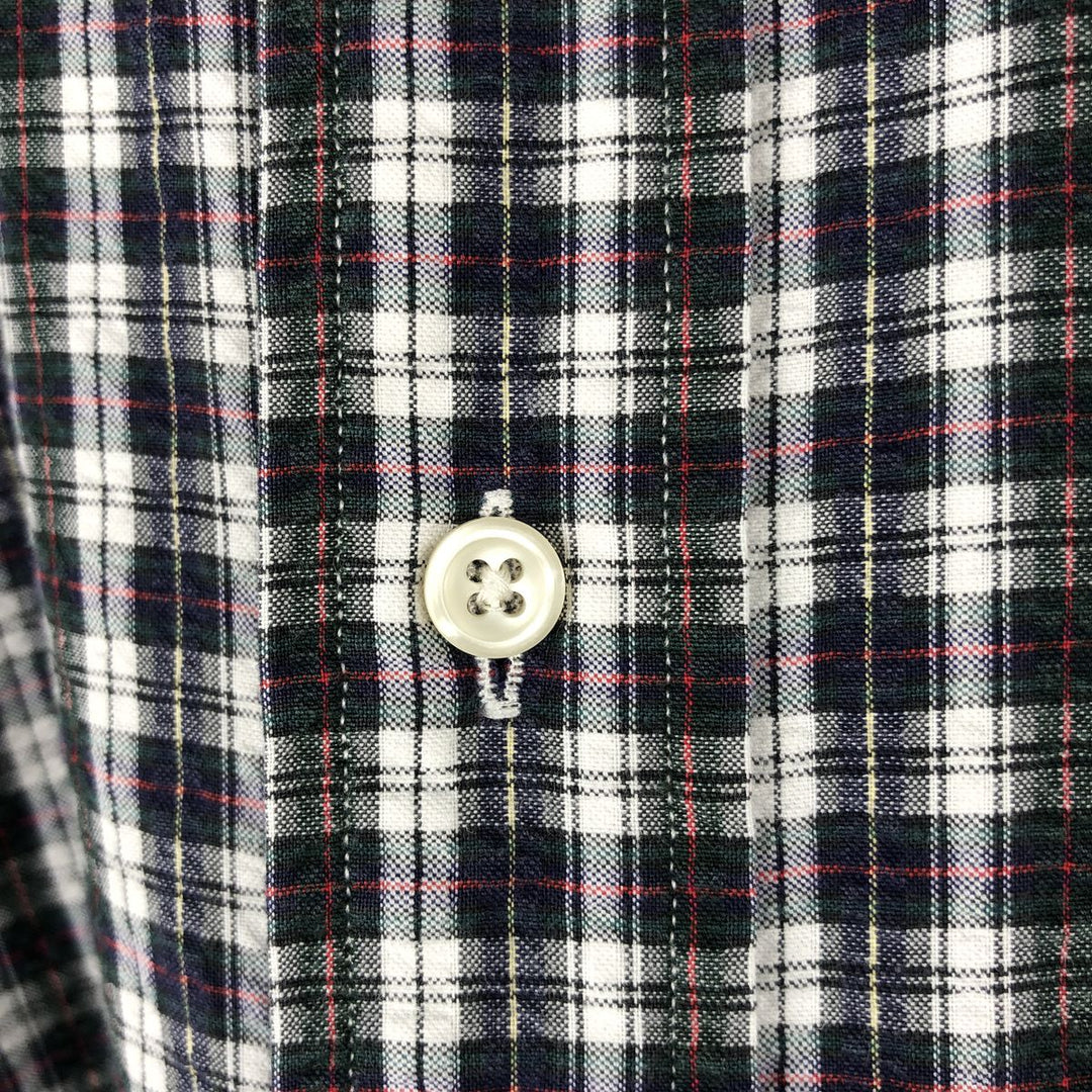 Ralph Lauren BLAKE Seersucker Short-Sleeve Button-Down Check Shirt, Men's Size XL (approx.) cotton navy blue type Vintage Second Hand