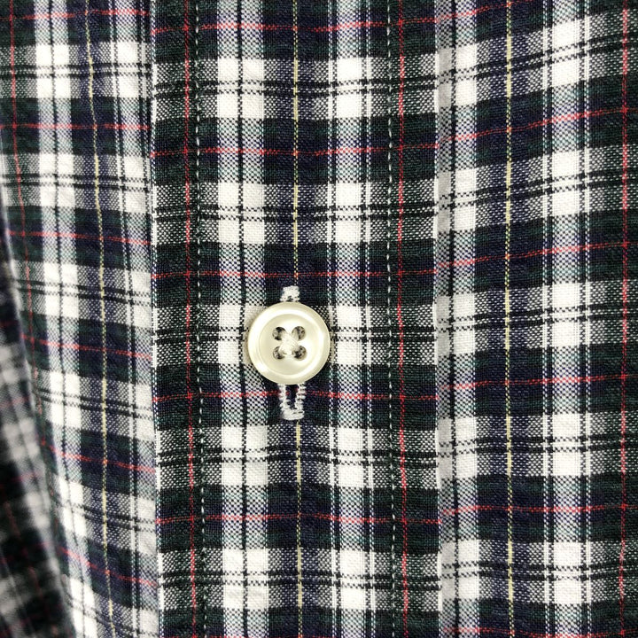 Ralph Lauren BLAKE Seersucker Short-Sleeve Button-Down Check Shirt, Men's Size XL (approx.) cotton navy blue type Vintage Second Hand
