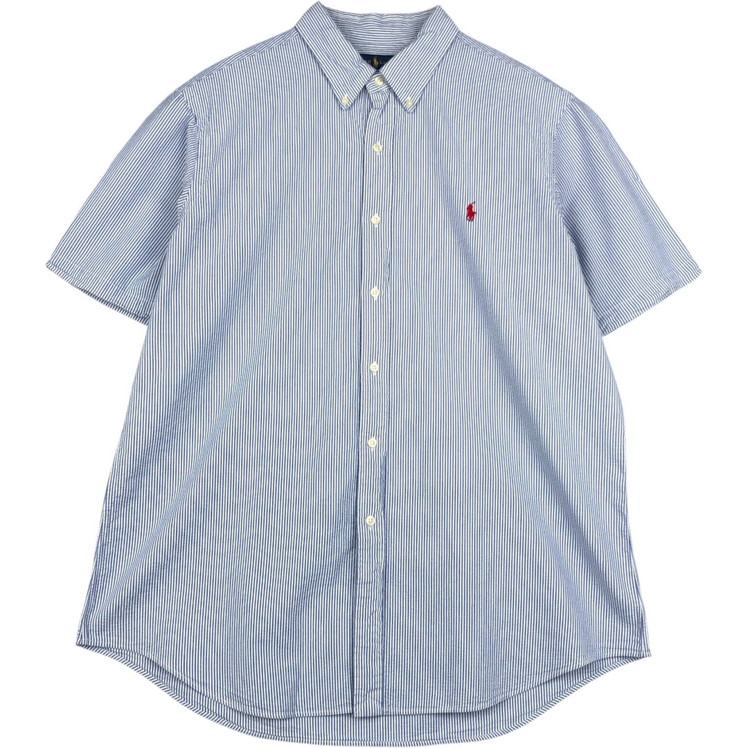 Ralph Lauren Seersucker Short Sleeve Button-Down Striped Shirt Men's XL cotton blue type Vintage Second Hand