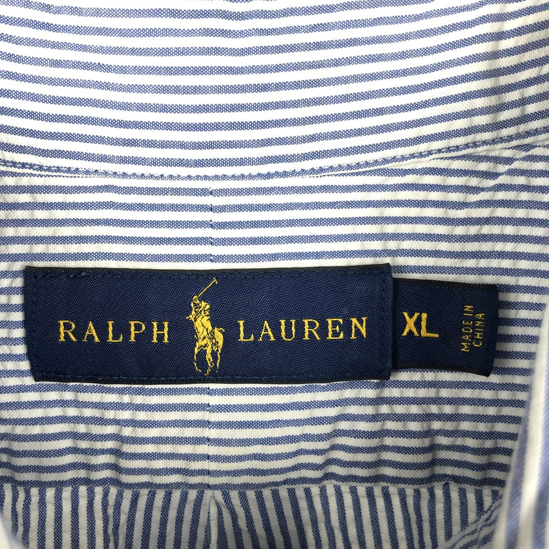 Ralph Lauren Seersucker Short Sleeve Button-Down Striped Shirt Men's XL cotton blue type Vintage Second Hand