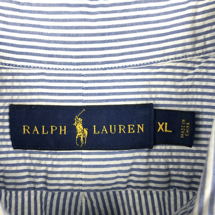 Ralph Lauren Seersucker Short Sleeve Button-Down Striped Shirt Men's XL cotton blue type Vintage Second Hand