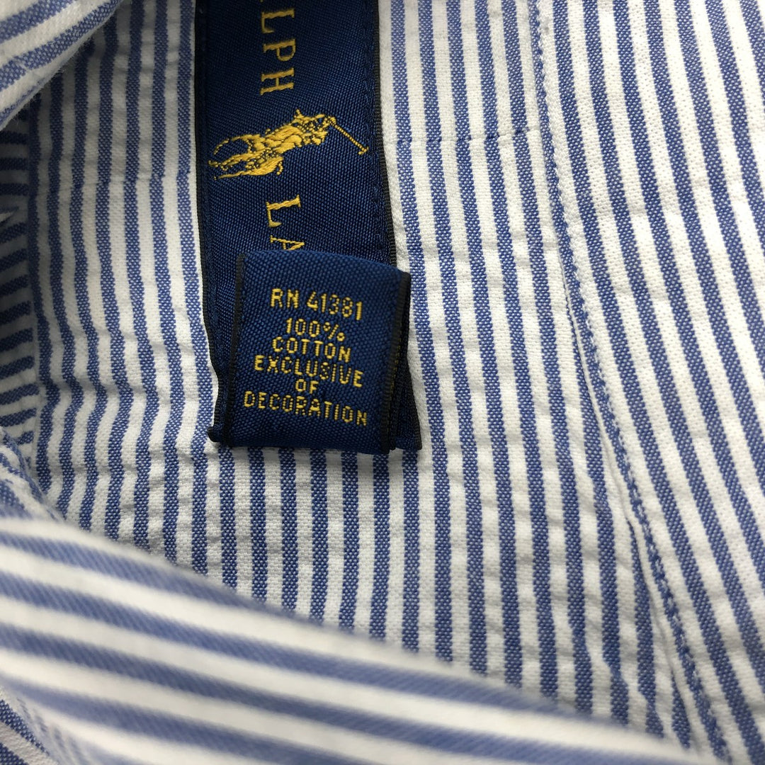 Ralph Lauren Seersucker Short Sleeve Button-Down Striped Shirt Men's XL cotton blue type Vintage Second Hand