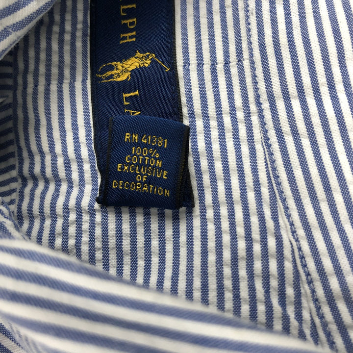 Ralph Lauren Seersucker Short Sleeve Button-Down Striped Shirt Men's XL cotton blue type Vintage Second Hand