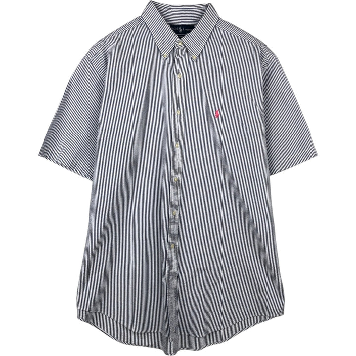 Ralph Lauren CLASSIC FIT Classic Fit Seersucker Short Sleeve Button Down Striped Shirt Men's XL cotton navy blue type Vintage Second Hand