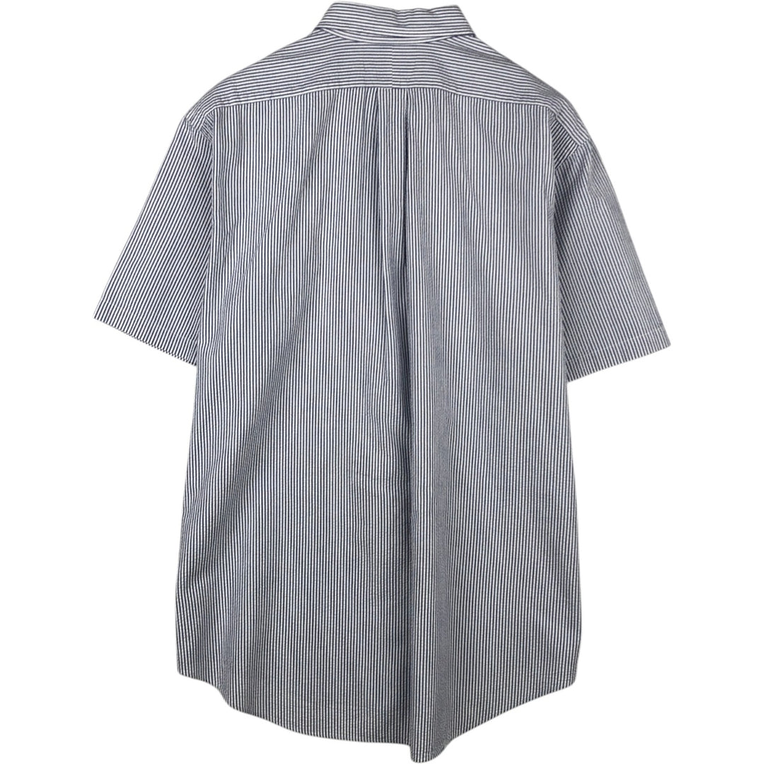 Ralph Lauren CLASSIC FIT Classic Fit Seersucker Short Sleeve Button Down Striped Shirt Men's XL cotton navy blue type Vintage Second Hand