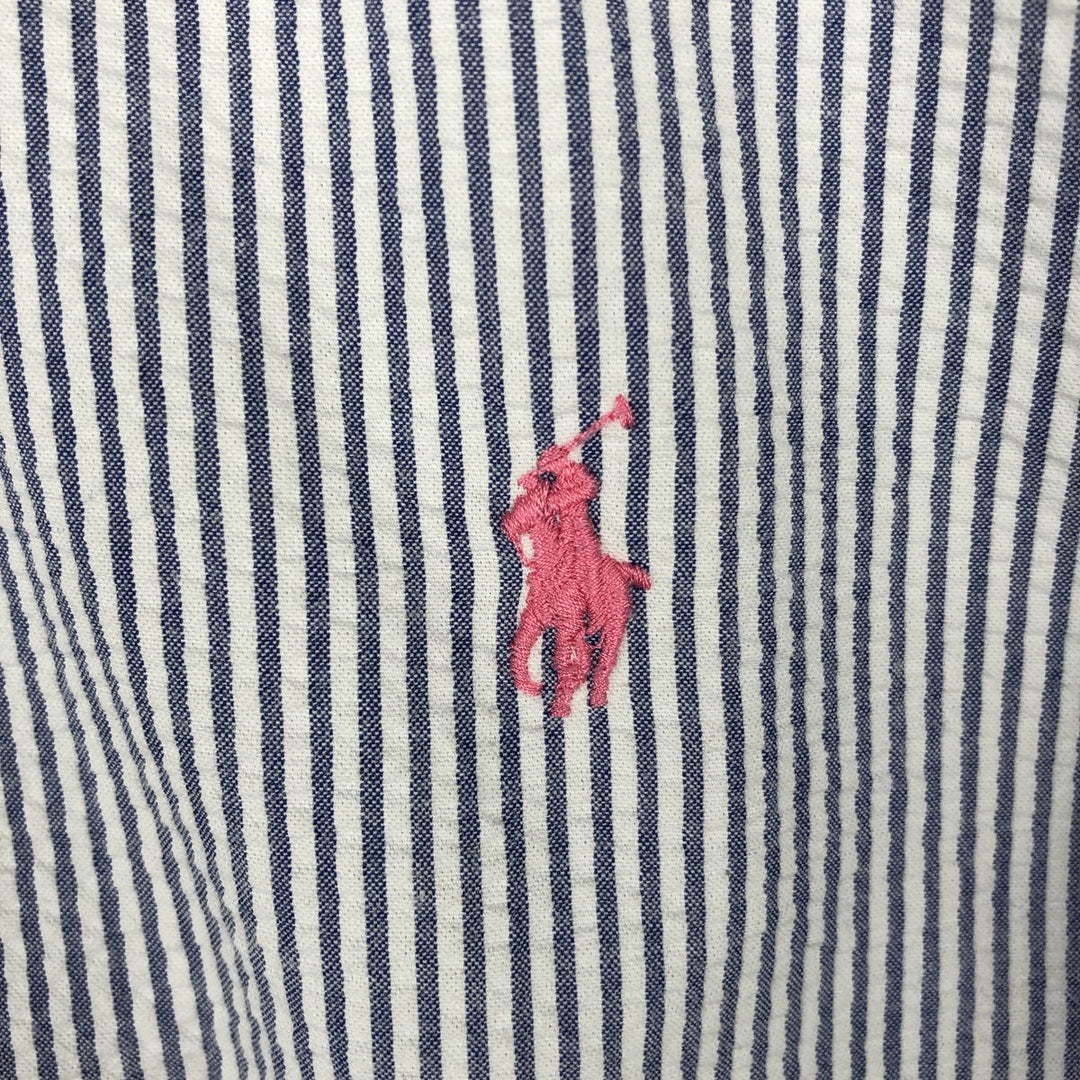 Ralph Lauren CLASSIC FIT Classic Fit Seersucker Short Sleeve Button Down Striped Shirt Men's XL cotton navy blue type Vintage Second Hand