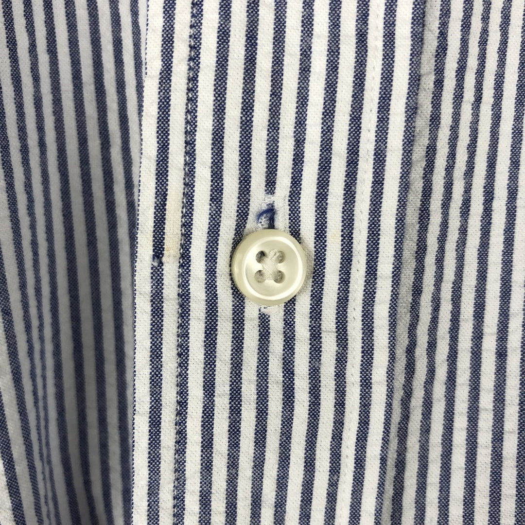 Ralph Lauren CLASSIC FIT Classic Fit Seersucker Short Sleeve Button Down Striped Shirt Men's XL cotton navy blue type Vintage Second Hand