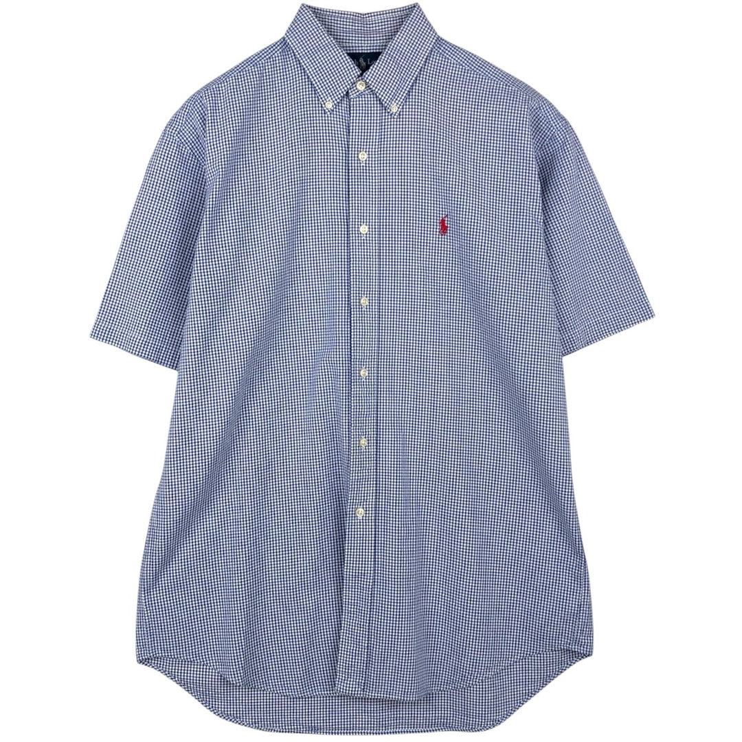Ralph Lauren BLAKE Gingham Check Seersucker Short-Sleeve Button-Down Check Shirt (Men's Size M) cotton blue type Vintage Second Hand