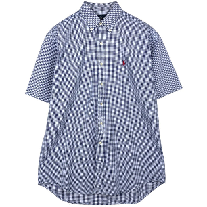 Ralph Lauren BLAKE Gingham Check Seersucker Short-Sleeve Button-Down Check Shirt (Men's Size M) cotton blue type Vintage Second Hand