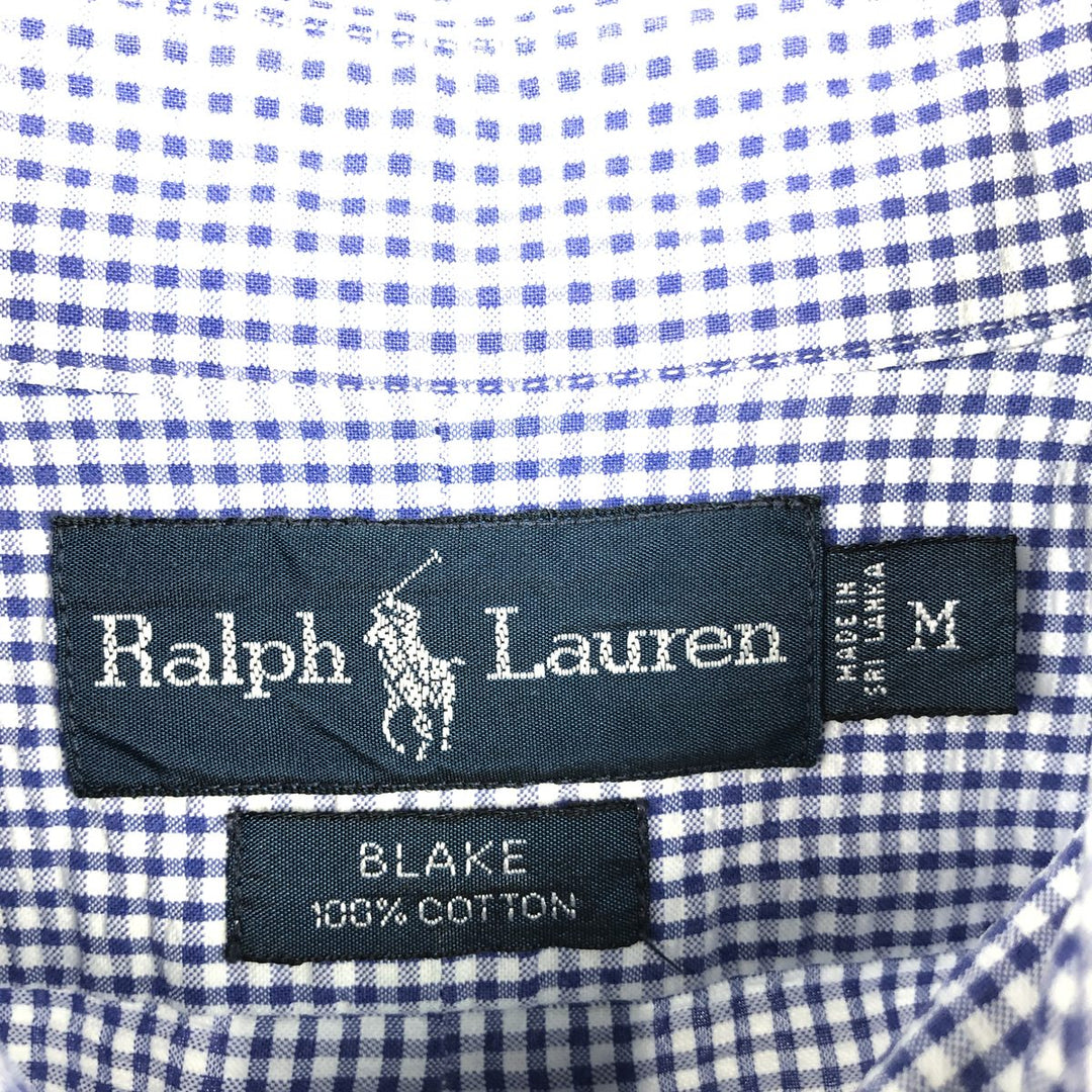 Ralph Lauren BLAKE Gingham Check Seersucker Short-Sleeve Button-Down Check Shirt (Men's Size M) cotton blue type Vintage Second Hand