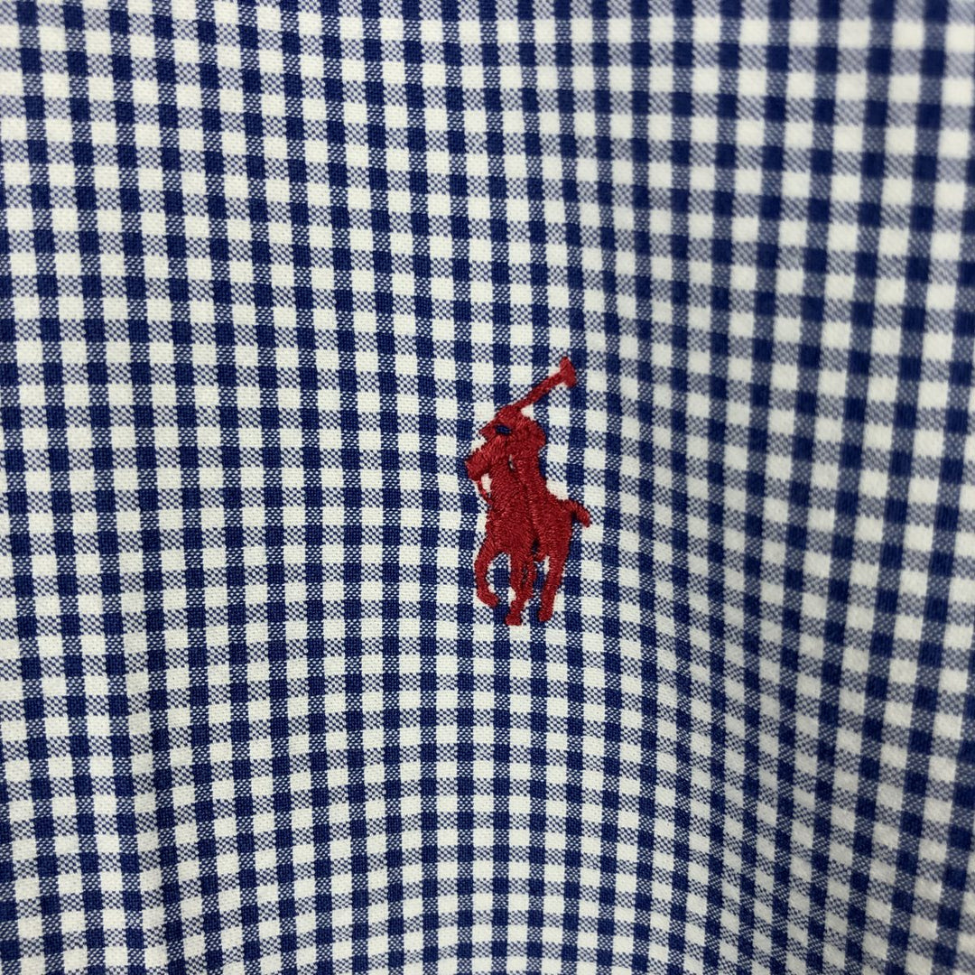 Ralph Lauren BLAKE Gingham Check Seersucker Short-Sleeve Button-Down Check Shirt (Men's Size M) cotton blue type Vintage Second Hand