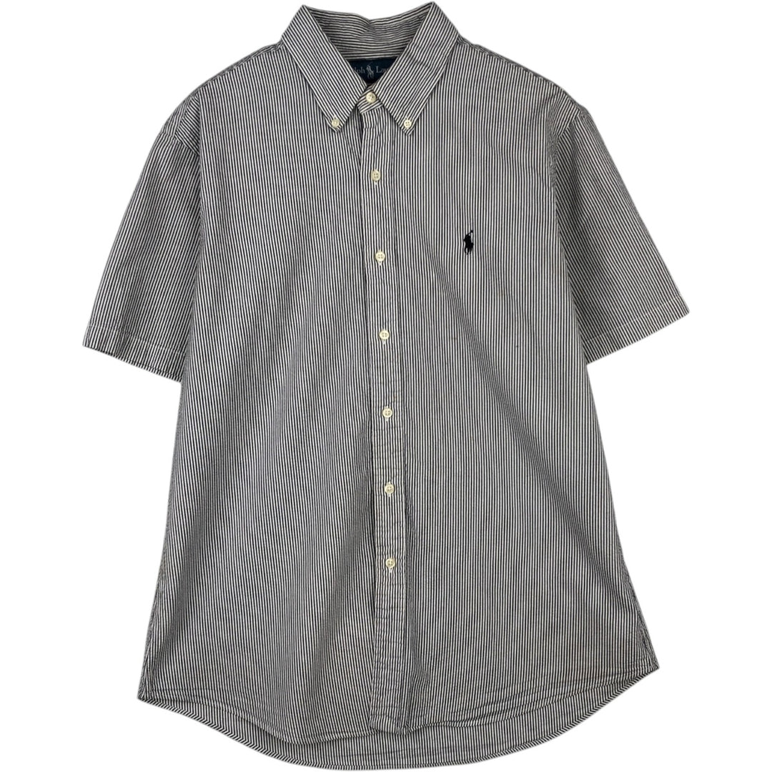 Ralph Lauren CUSTOM FIT Seersucker Short Sleeve Button Down Striped Shirt Men's L size cotton black type Vintage Second Hand