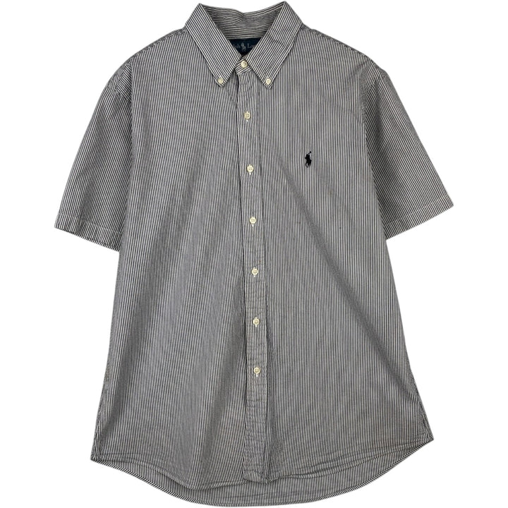 Ralph Lauren CUSTOM FIT Seersucker Short Sleeve Button Down Striped Shirt Men's L size cotton black type Vintage Second Hand