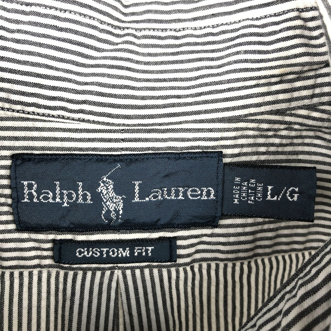 Ralph Lauren CUSTOM FIT Seersucker Short Sleeve Button Down Striped Shirt Men's L size cotton black type Vintage Second Hand