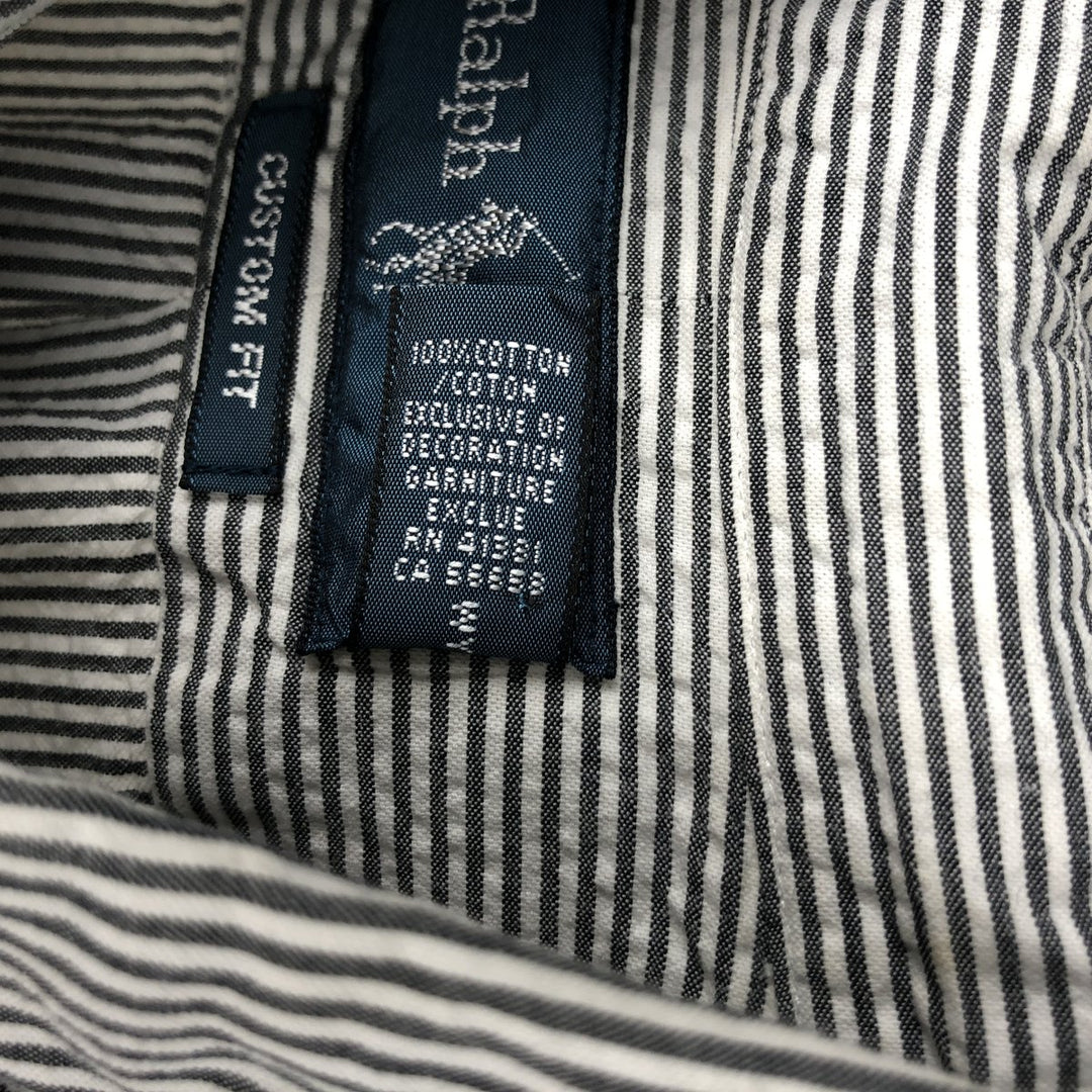 Ralph Lauren CUSTOM FIT Seersucker Short Sleeve Button Down Striped Shirt Men's L size cotton black type Vintage Second Hand