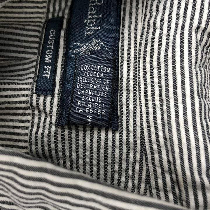 Ralph Lauren CUSTOM FIT Seersucker Short Sleeve Button Down Striped Shirt Men's L size cotton black type Vintage Second Hand
