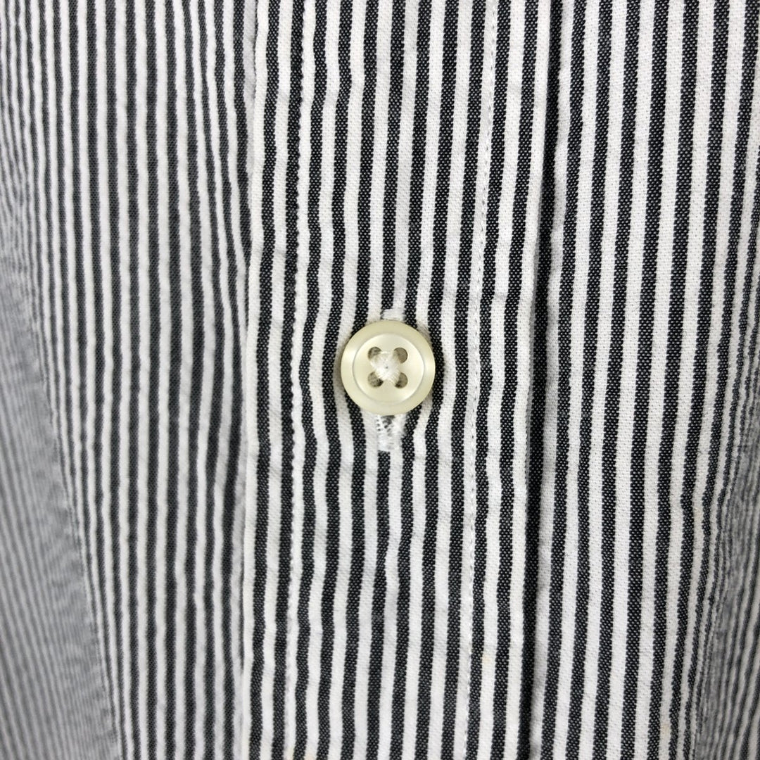 Ralph Lauren CUSTOM FIT Seersucker Short Sleeve Button Down Striped Shirt Men's L size cotton black type Vintage Second Hand
