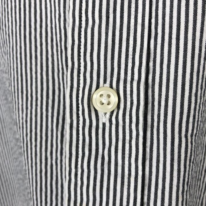 Ralph Lauren CUSTOM FIT Seersucker Short Sleeve Button Down Striped Shirt Men's L size cotton black type Vintage Second Hand