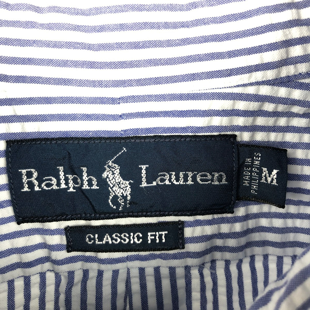 Ralph Lauren CLASSIC FIT Classic Fit Seersucker Short Sleeve Button Down Striped Shirt Men's M cotton blue type Vintage Second Hand