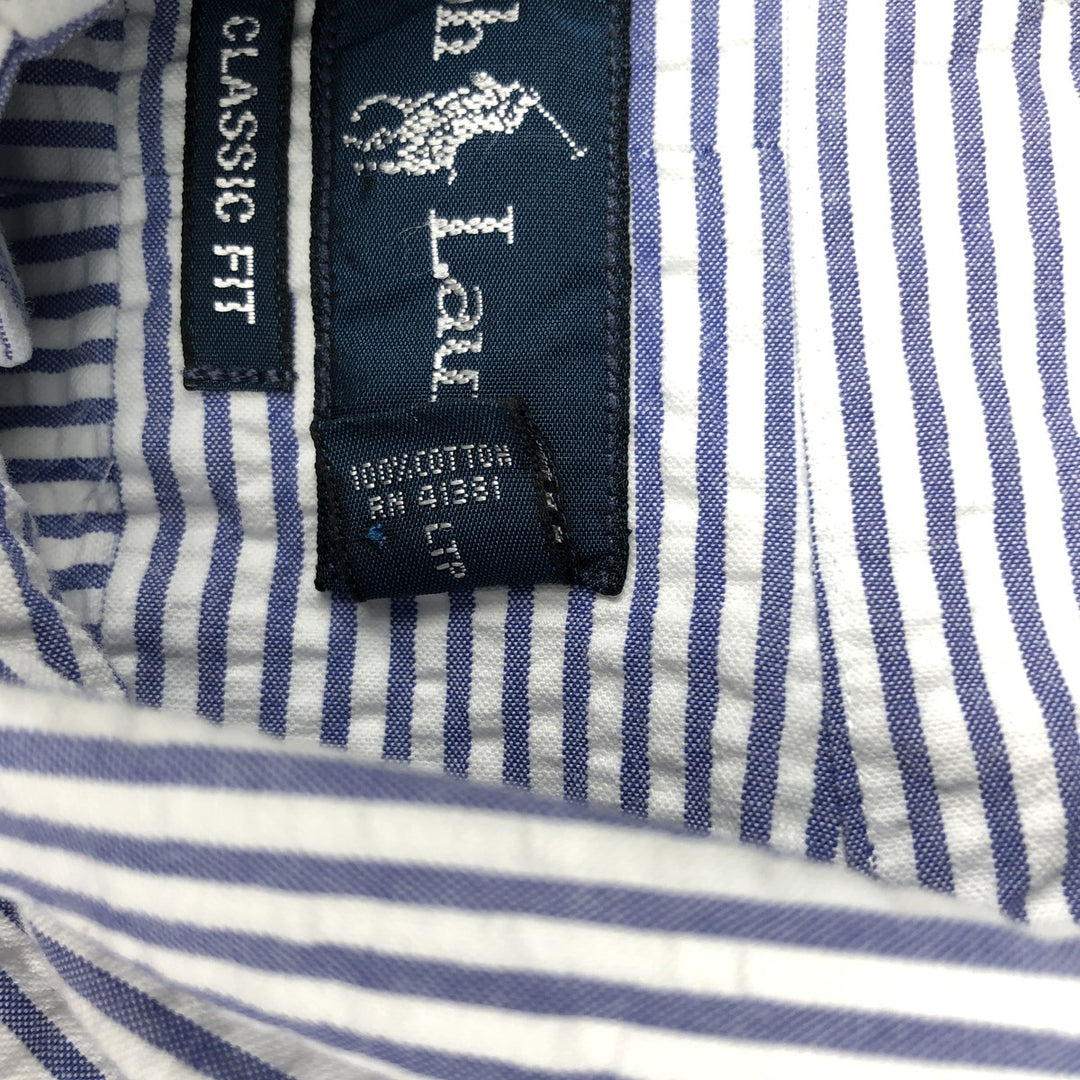 Ralph Lauren CLASSIC FIT Classic Fit Seersucker Short Sleeve Button Down Striped Shirt Men's M cotton blue type Vintage Second Hand