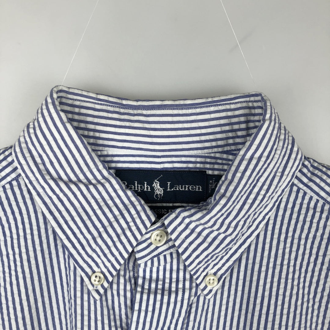 Ralph Lauren CLASSIC FIT Classic Fit Seersucker Short Sleeve Button Down Striped Shirt Men's M cotton blue type Vintage Second Hand