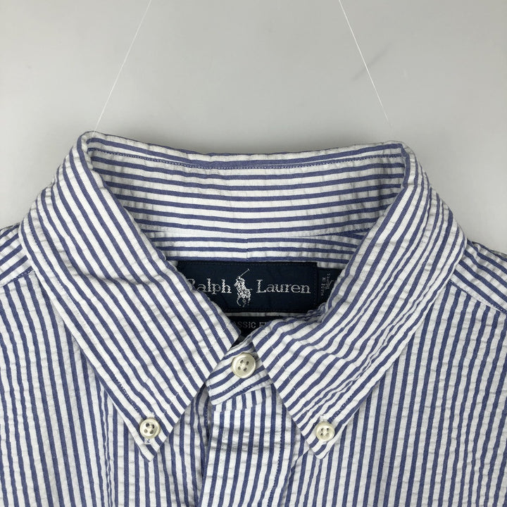 Ralph Lauren CLASSIC FIT Classic Fit Seersucker Short Sleeve Button Down Striped Shirt Men's M cotton blue type Vintage Second Hand