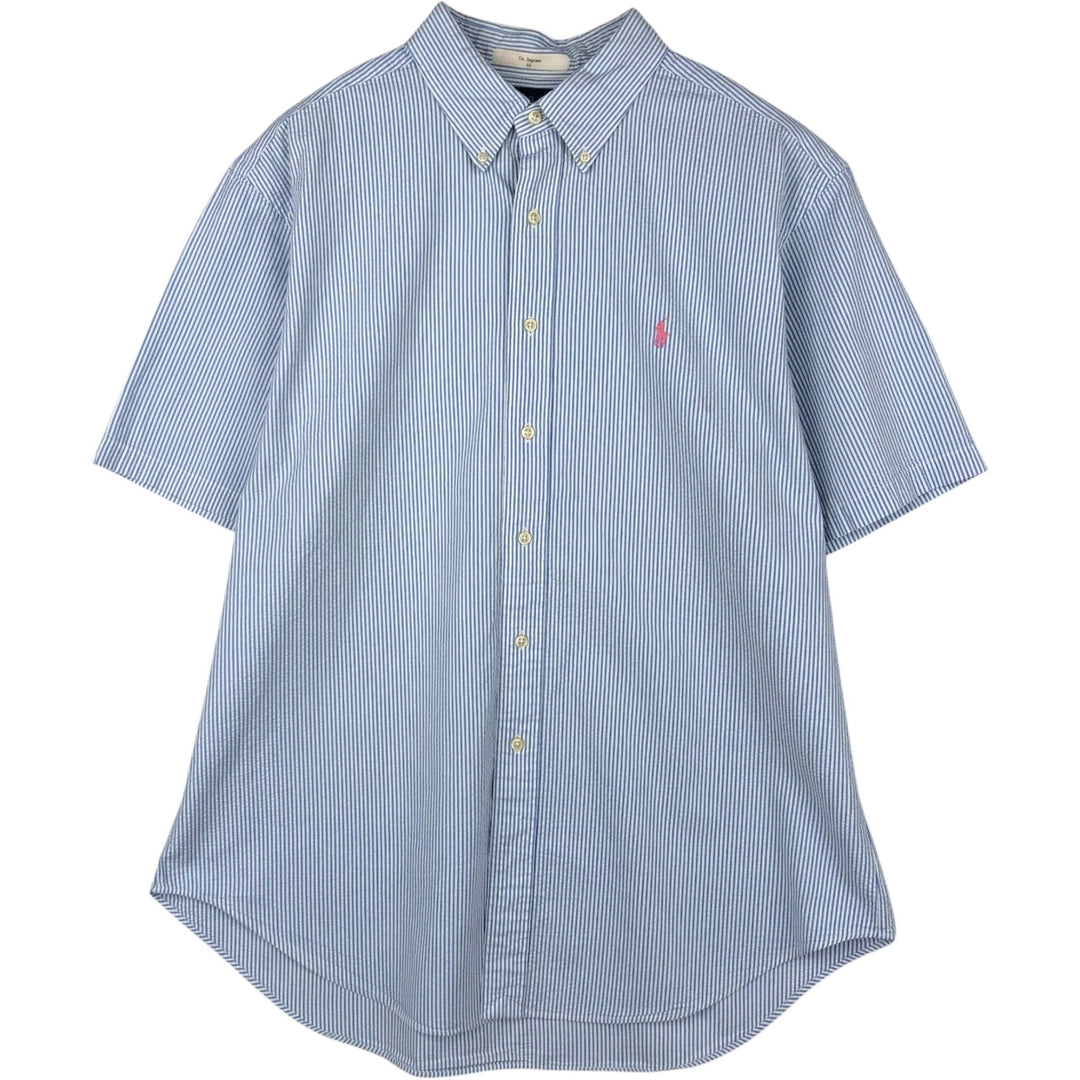 Ralph Lauren CLASSIC FIT Classic Fit Seersucker Short Sleeve Button Down Striped Shirt Men's XL cotton blue type Vintage Second Hand
