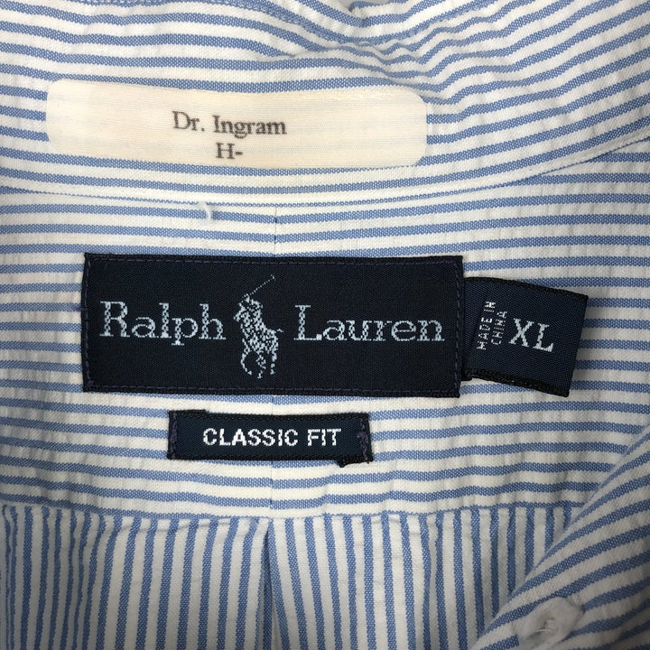 Ralph Lauren CLASSIC FIT Classic Fit Seersucker Short Sleeve Button Down Striped Shirt Men's XL cotton blue type Vintage Second Hand