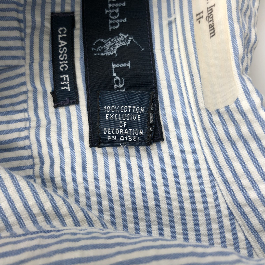 Ralph Lauren CLASSIC FIT Classic Fit Seersucker Short Sleeve Button Down Striped Shirt Men's XL cotton blue type Vintage Second Hand
