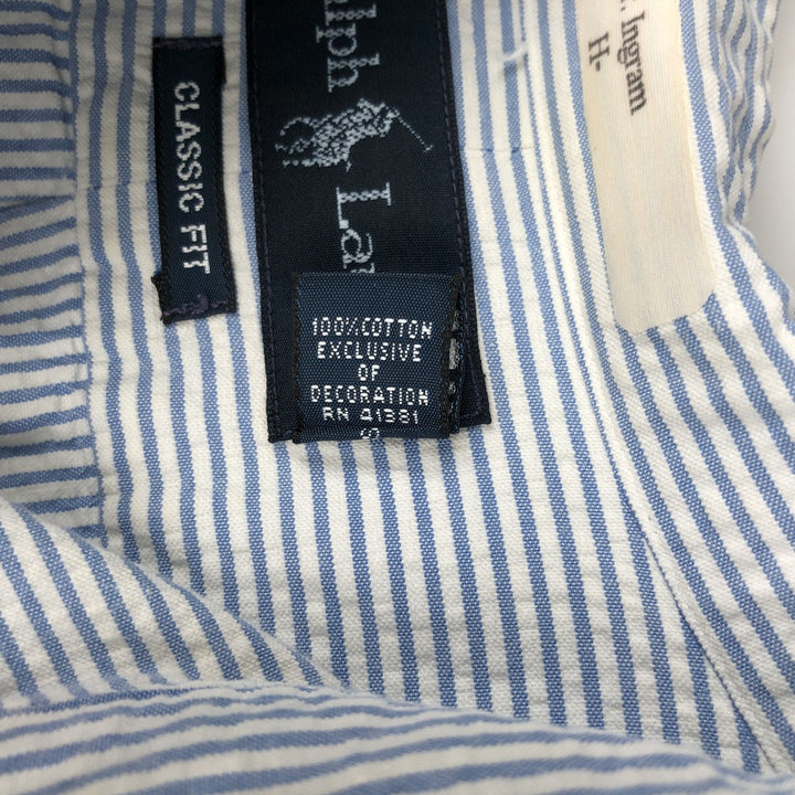 Ralph Lauren CLASSIC FIT Classic Fit Seersucker Short Sleeve Button Down Striped Shirt Men's XL cotton blue type Vintage Second Hand