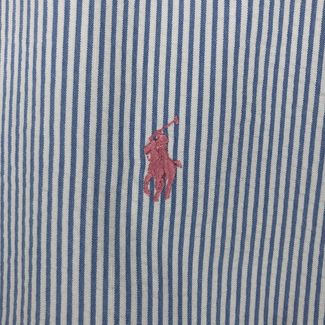 Ralph Lauren CLASSIC FIT Classic Fit Seersucker Short Sleeve Button Down Striped Shirt Men's XL cotton blue type Vintage Second Hand
