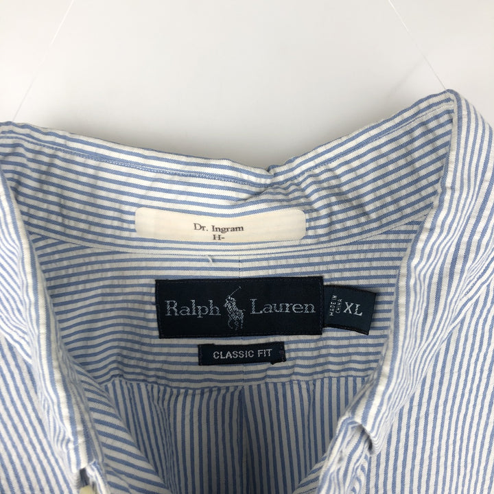 Ralph Lauren CLASSIC FIT Classic Fit Seersucker Short Sleeve Button Down Striped Shirt Men's XL cotton blue type Vintage Second Hand