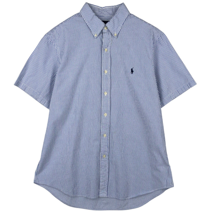 Ralph Lauren Seersucker Short Sleeve Button-Down Striped Shirt, Men's Size L cotton blue type Vintage Second Hand