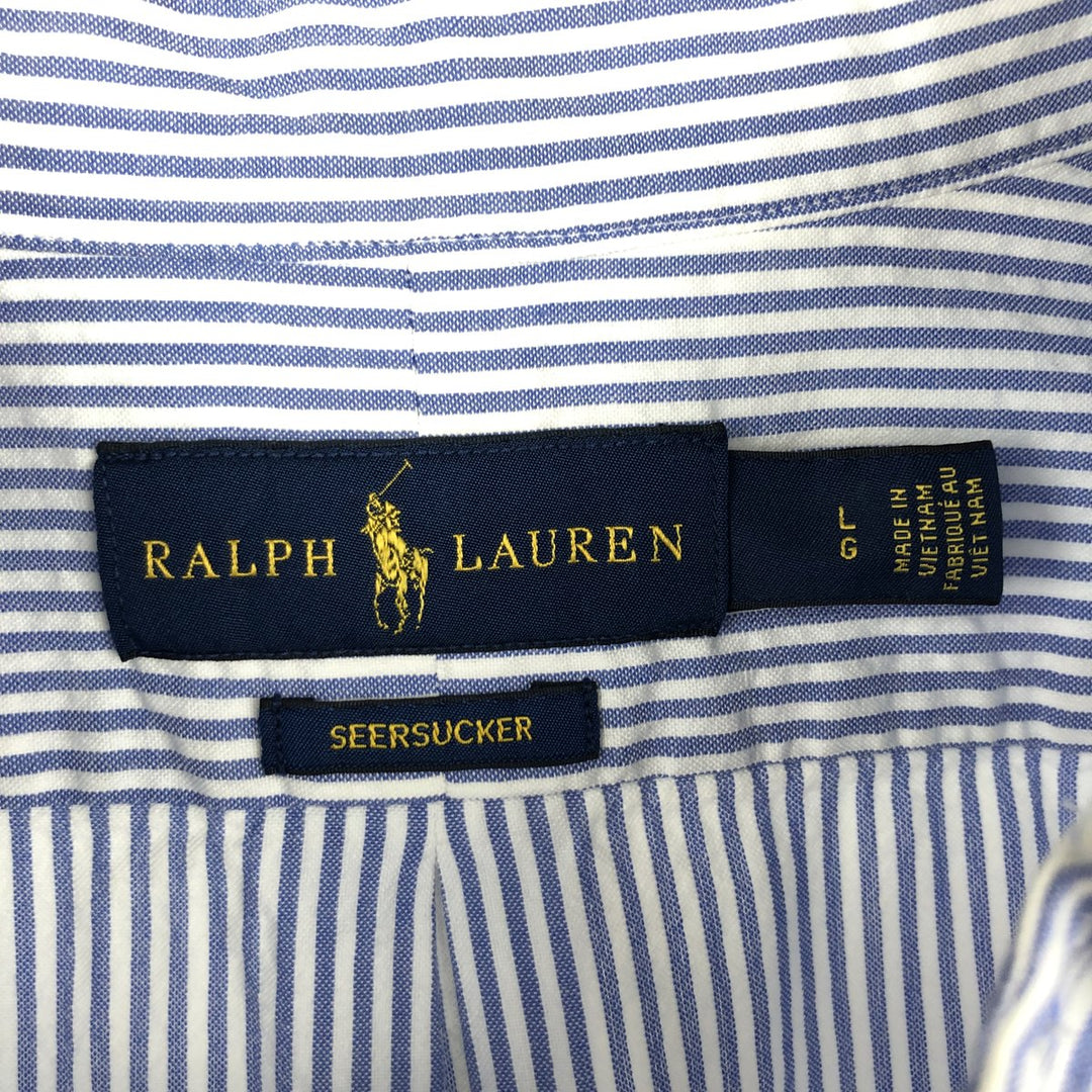 Ralph Lauren Seersucker Short Sleeve Button-Down Striped Shirt, Men's Size L cotton blue type Vintage Second Hand